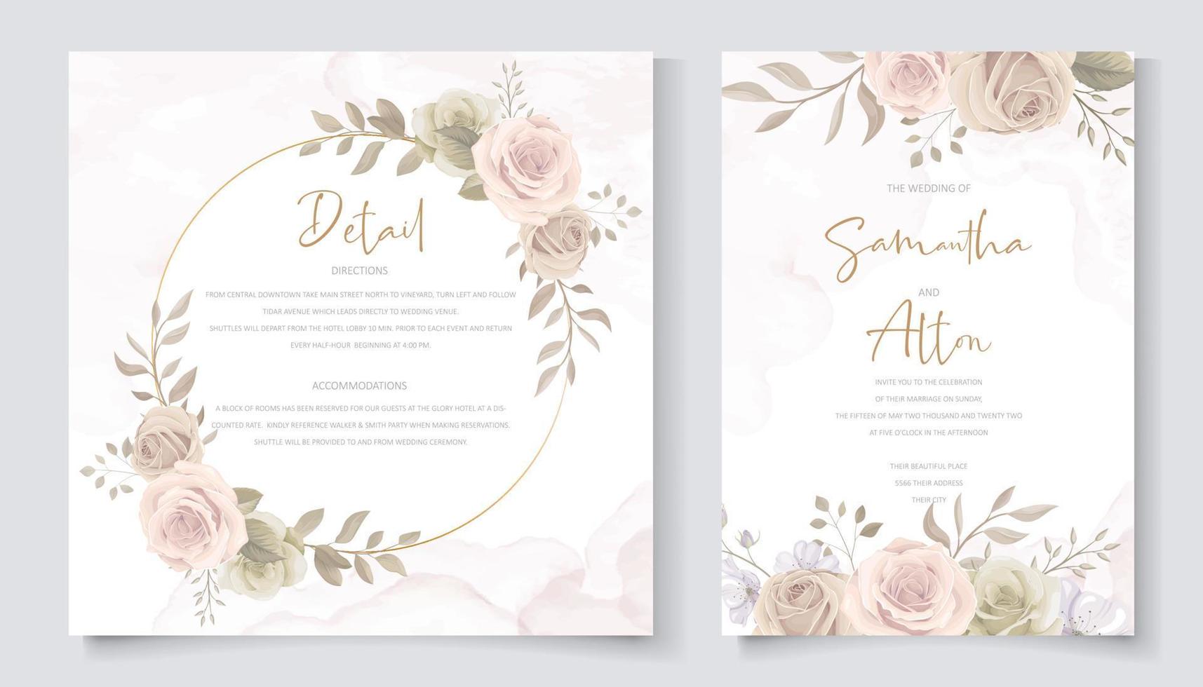 hermosa plantilla de tarjeta de invitación de rosas vector