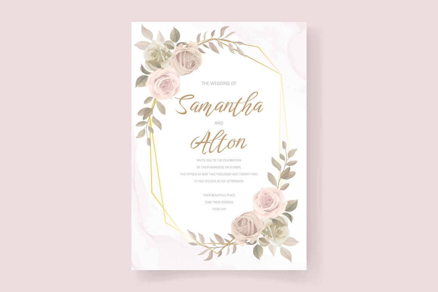 Wedding invitation template set with floral and leaves decoration vector