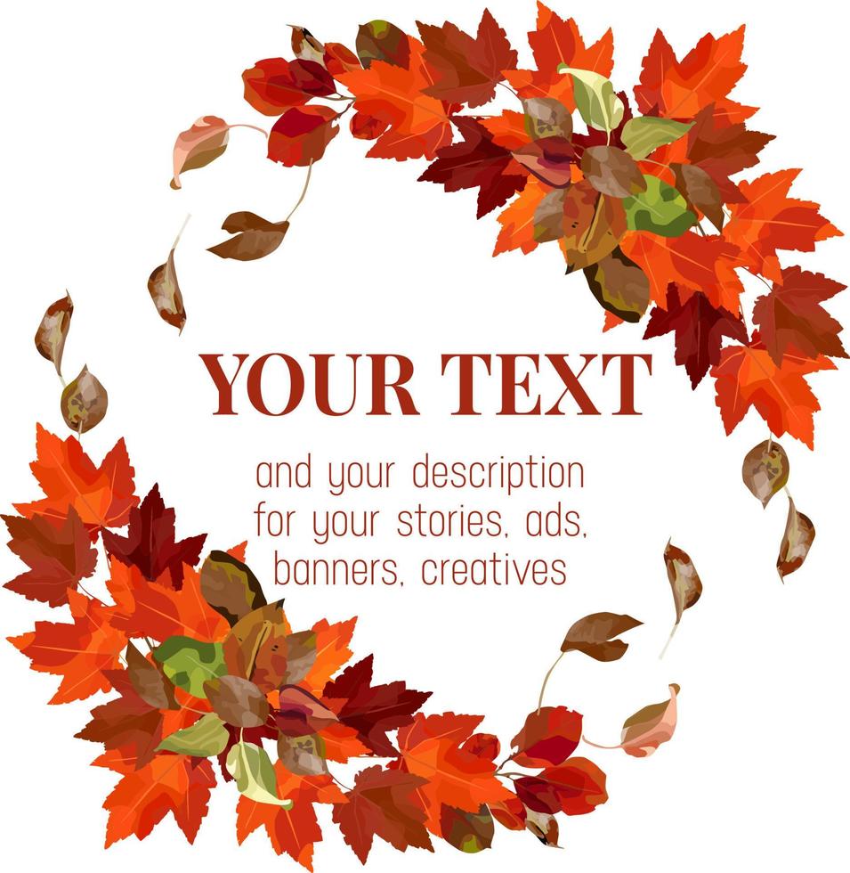 Baner with autumn branches. Vector wreath for autumn designs, autumn cafes, menus, banner ad, stories