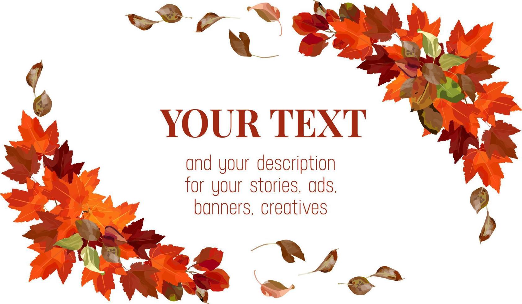 Baner with autumn branches. Vector wreath for autumn designs, autumn cafes, menus, banner ad, stories