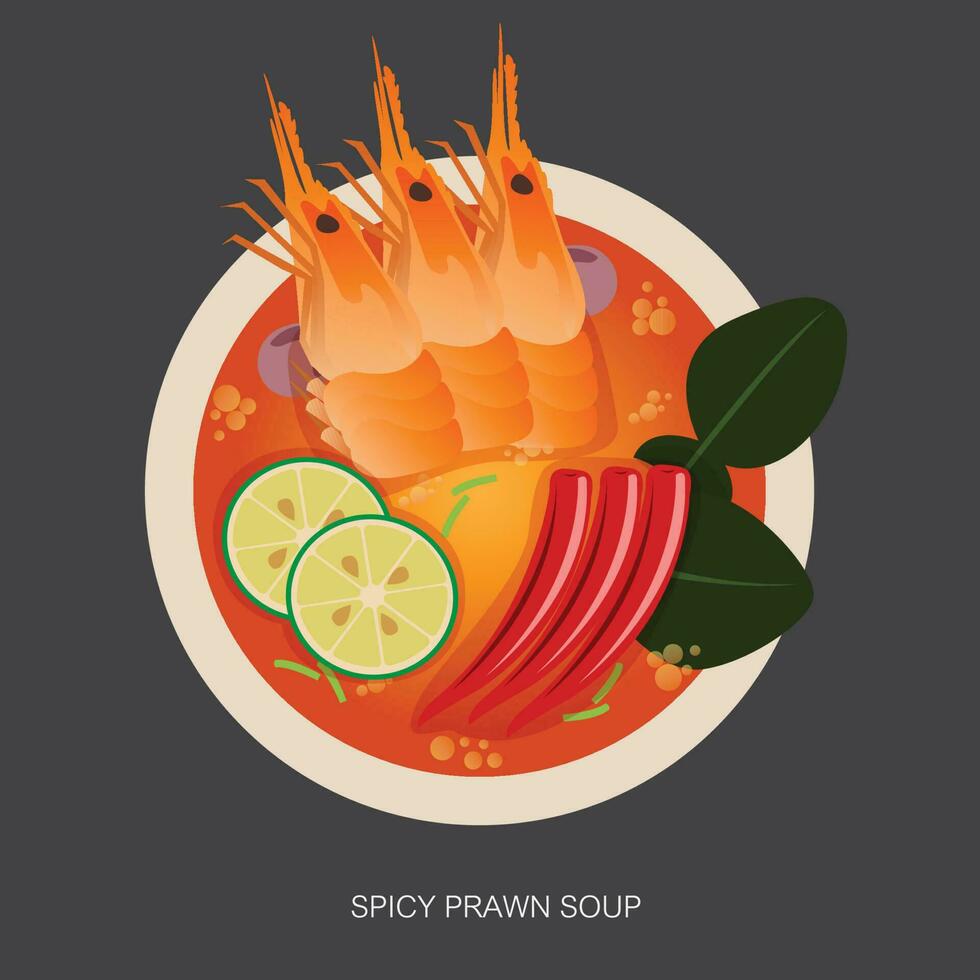 Tom Yum Goong is a spicy food of Thailand. vector