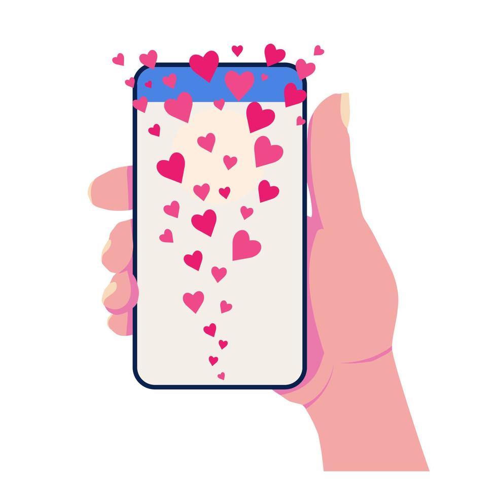 Online video chat with likes on smartphone. Live broadcast template. Flat vector illustration.