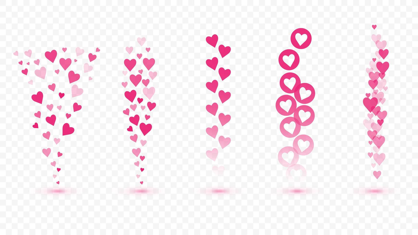 Flying hearts on transparent background. Love likes emotions for social media. Positive reaction and feedback. Vector set