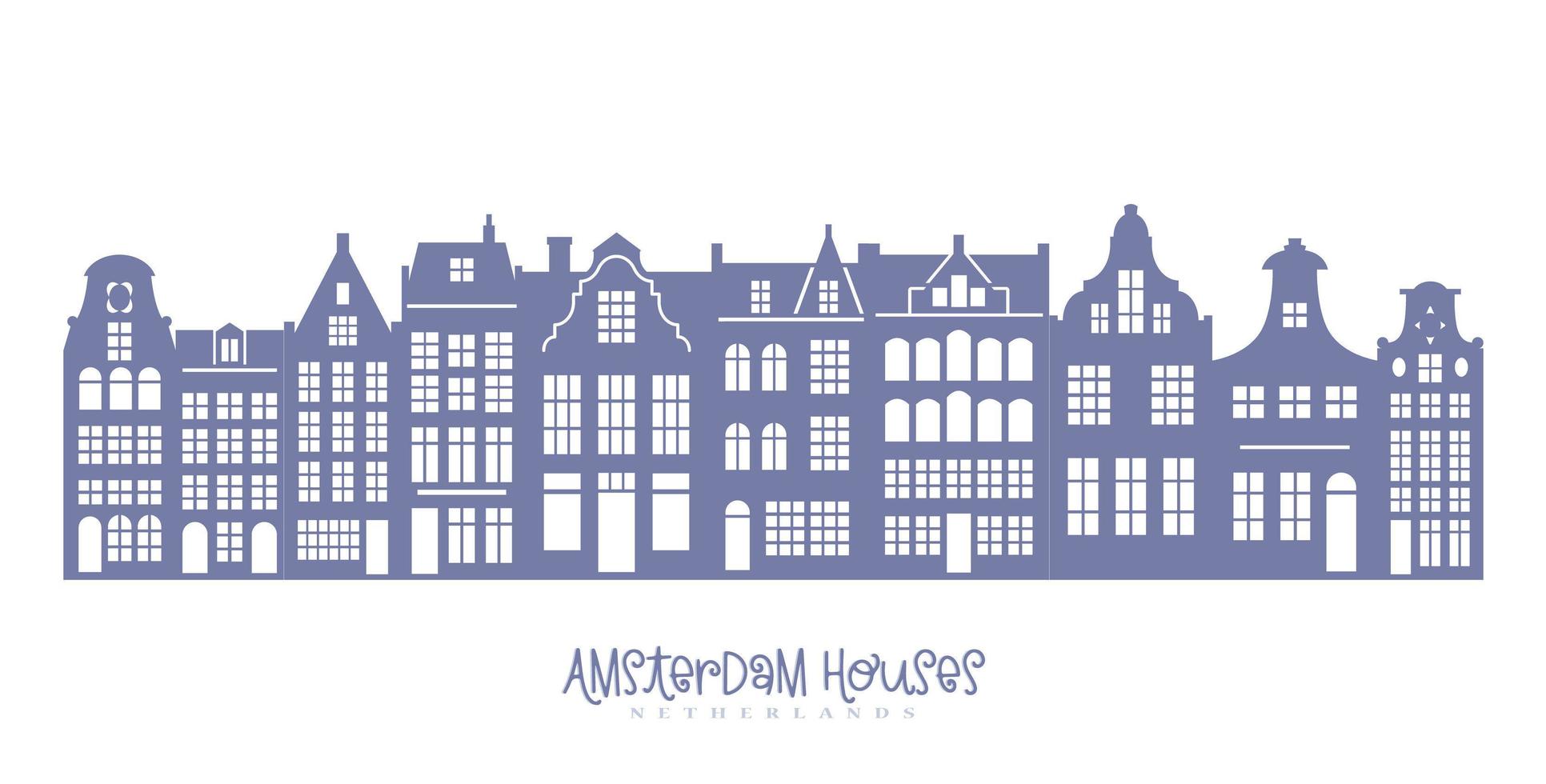 silueta de una hilera de casas de Amsterdam. fachadas de edificios antiguos europeos para decoración navideña. hogares holandeses. vector