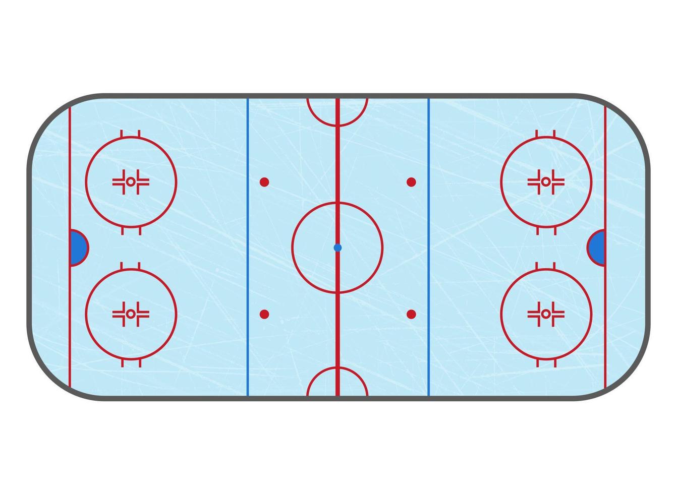 Ice hockey rink. Top view arena with scratches. Blue ice texture. Vector illustration