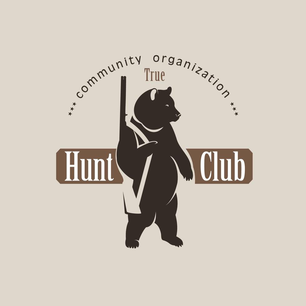 Logo bear with a gun. Vector logo of a hunting club.