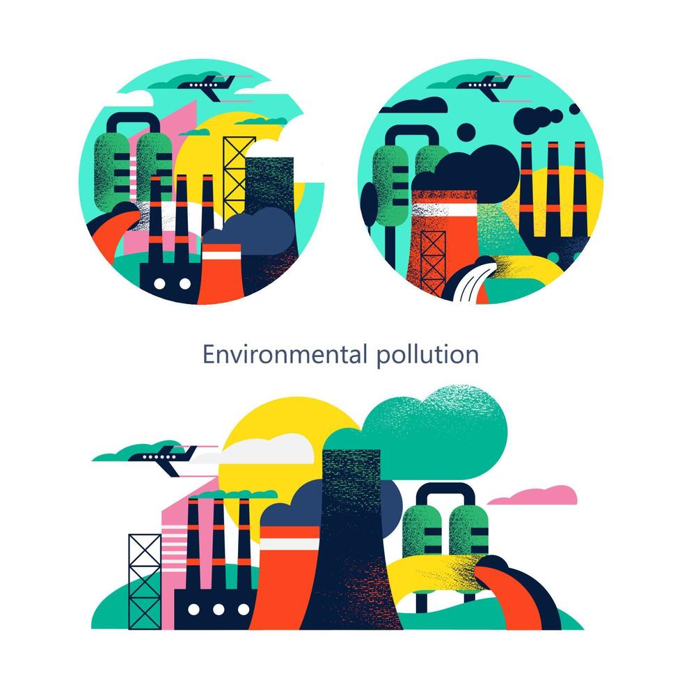 contaminación del medio ambiente por emisiones nocivas a la atmósfera y al agua. ilustración vectorial 03.jpg vector