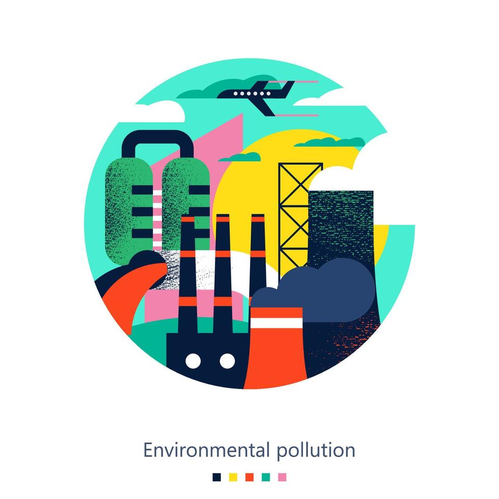 contaminación del medio ambiente por emisiones nocivas a la atmósfera y al agua. ilustración vectorial 03.jpg vector