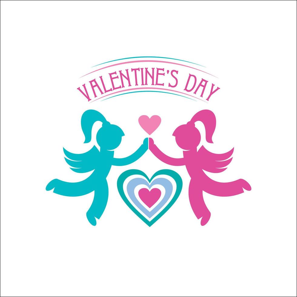 Two cupids in love. Valentine card. vector