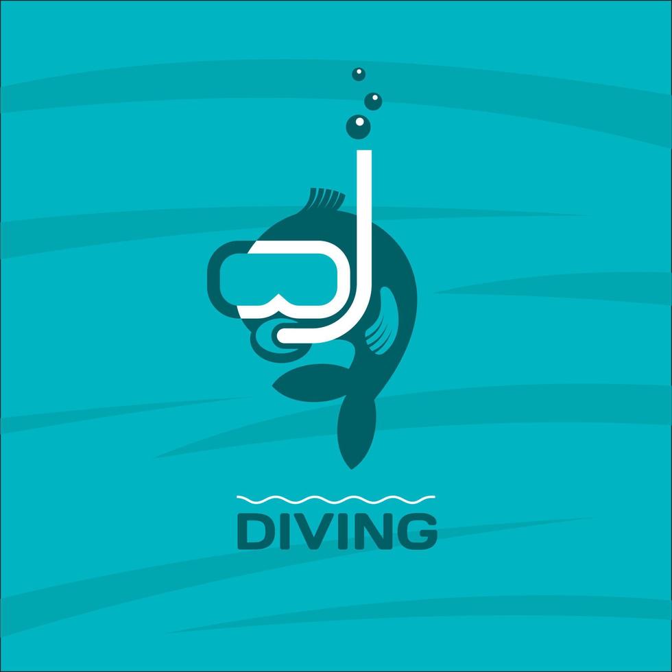 Diving symbol. A diver fish in a breathing mask. vector