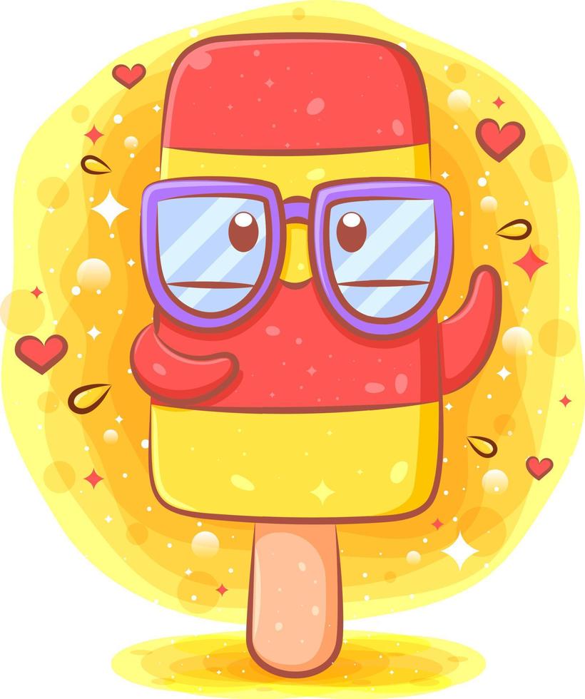 Cute ice cream in stick kawaii character vector
