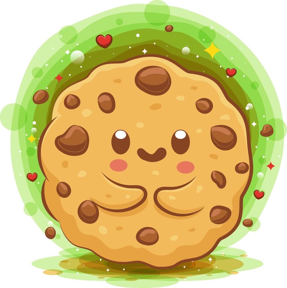 Cute Choco Chip Cookies kawaii cartoon character vector