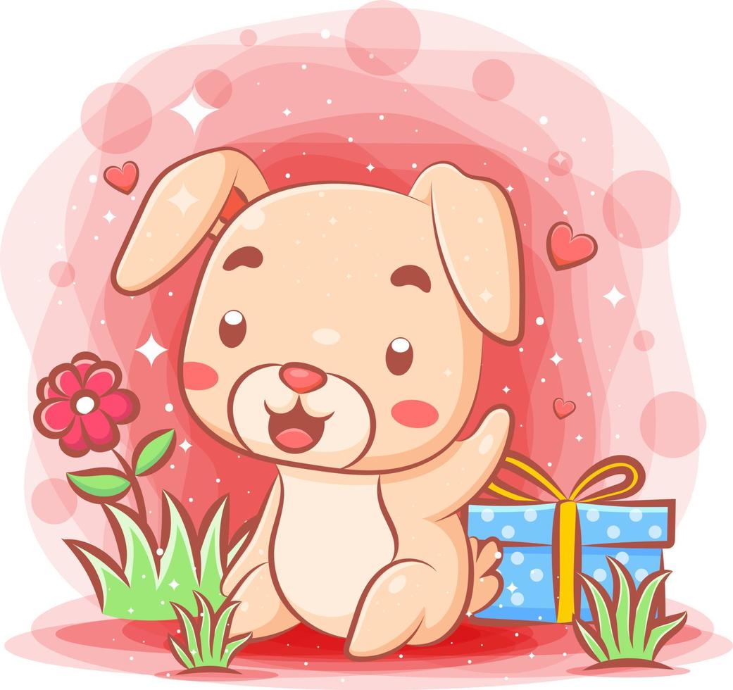 Funny rabbit feeling happy get of gifts vector