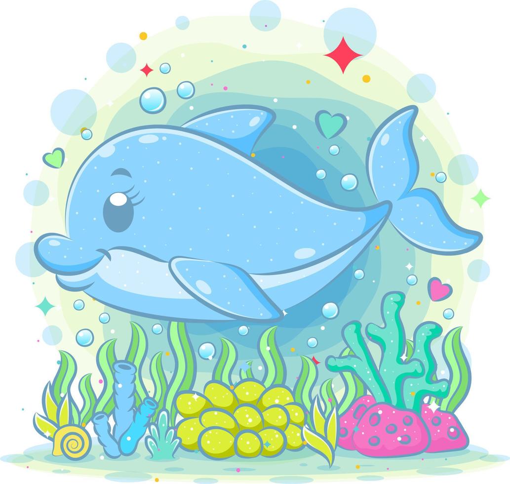 Little blue dolphin is swimming in the beautiful water view vector