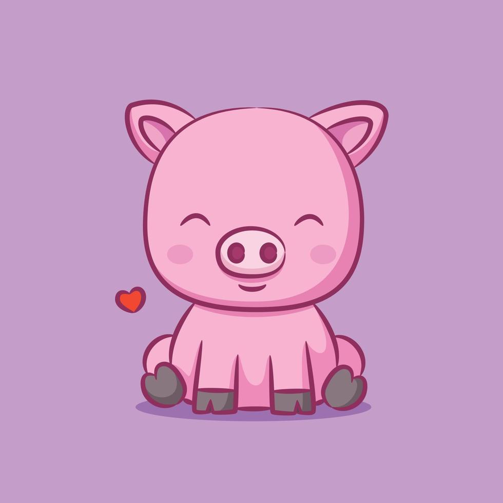 el cerdo con orejas pequeñas y sentado cerca del letrero de amor. vector