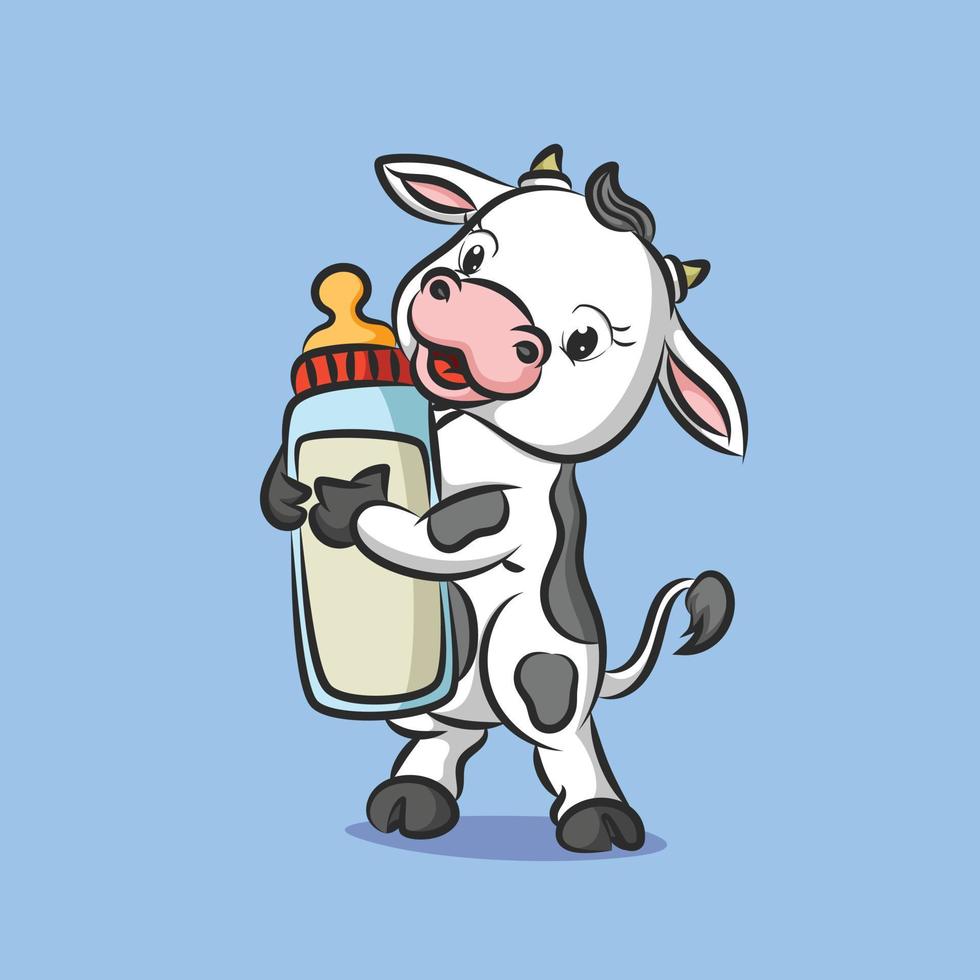 The baby cow is standing and holding the baby pacifier full of milk vector