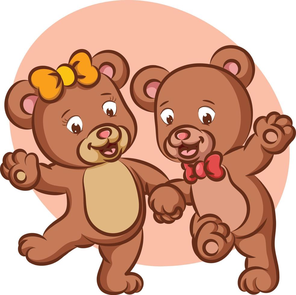 The couple bear is dancing together with the happy face vector