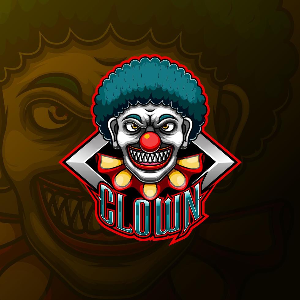 Scary clown mascot e sport logo design vector