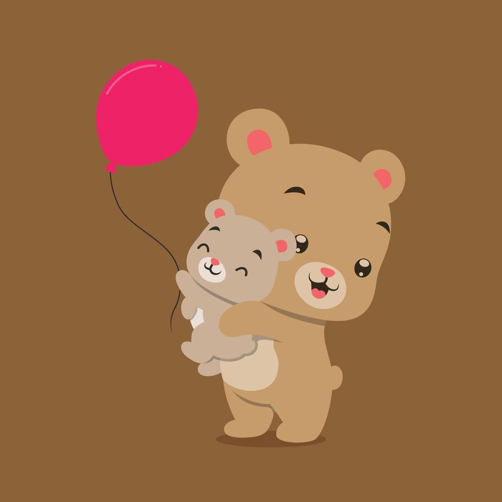 The little bear is playing and lifting the baby bear whose holding the red balloons vector