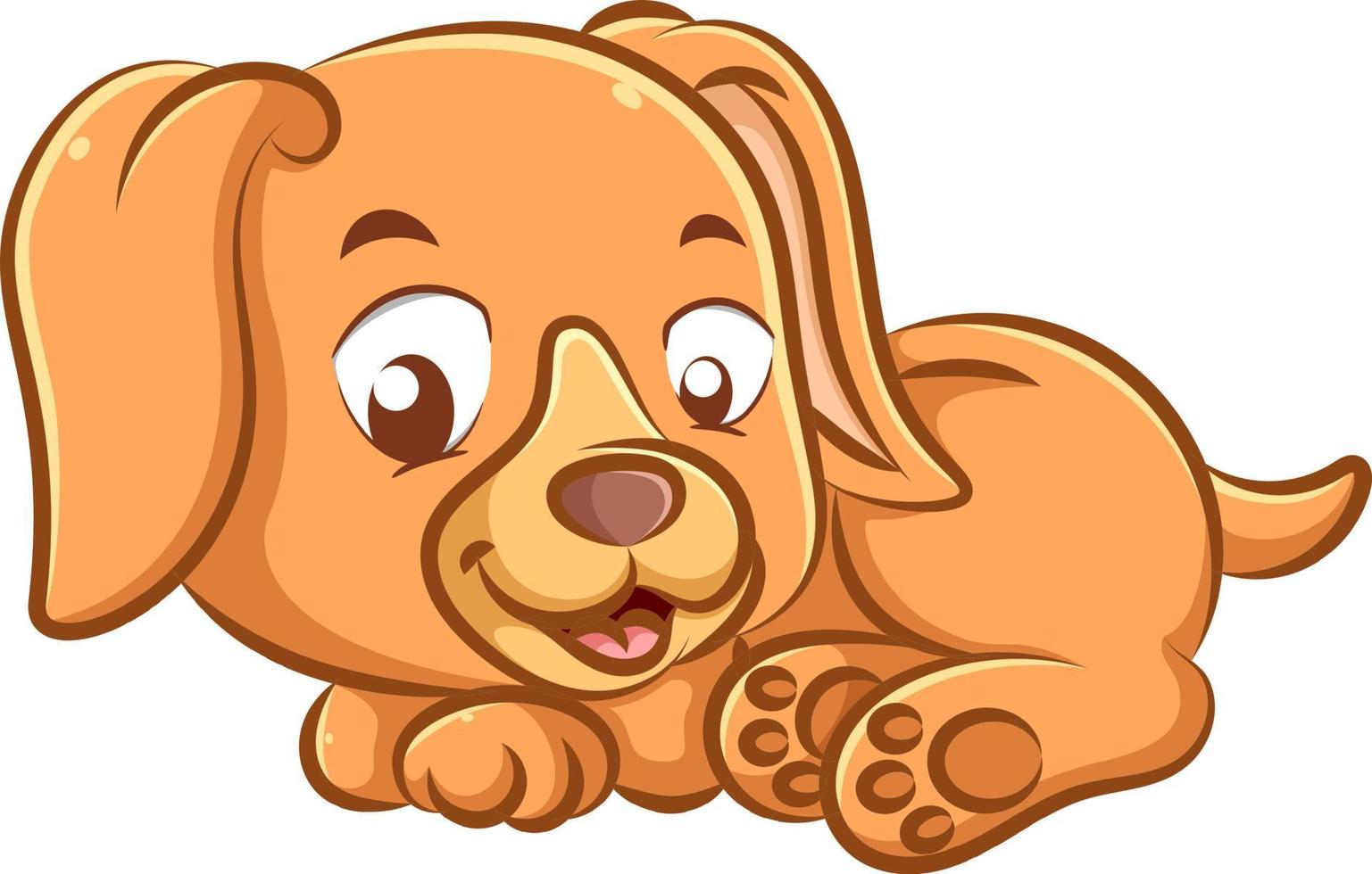 El lindo perrito de orejas largas está acostado con una gran sonrisa en su rostro. vector