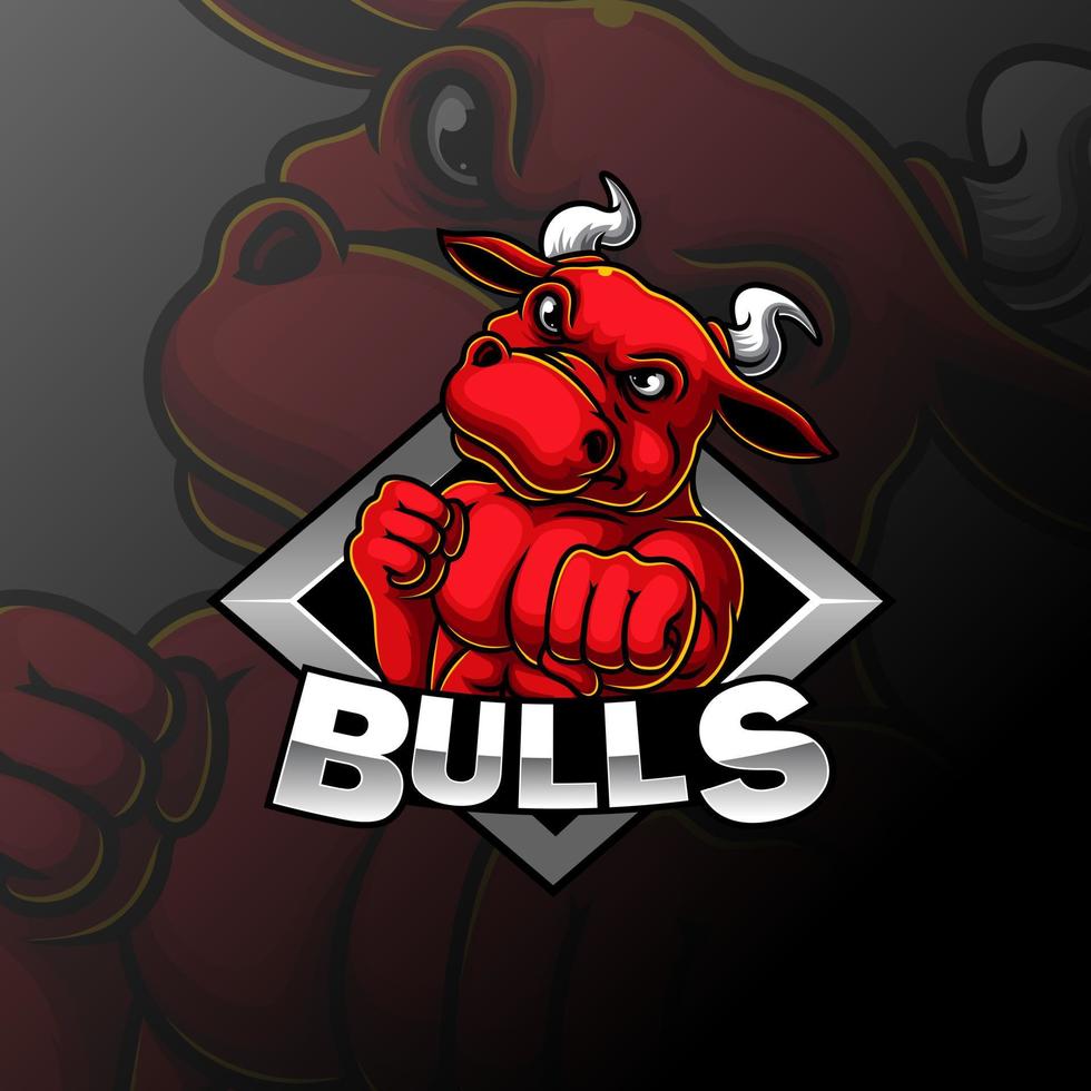 Angry strong bull mascot e sport logo design vector