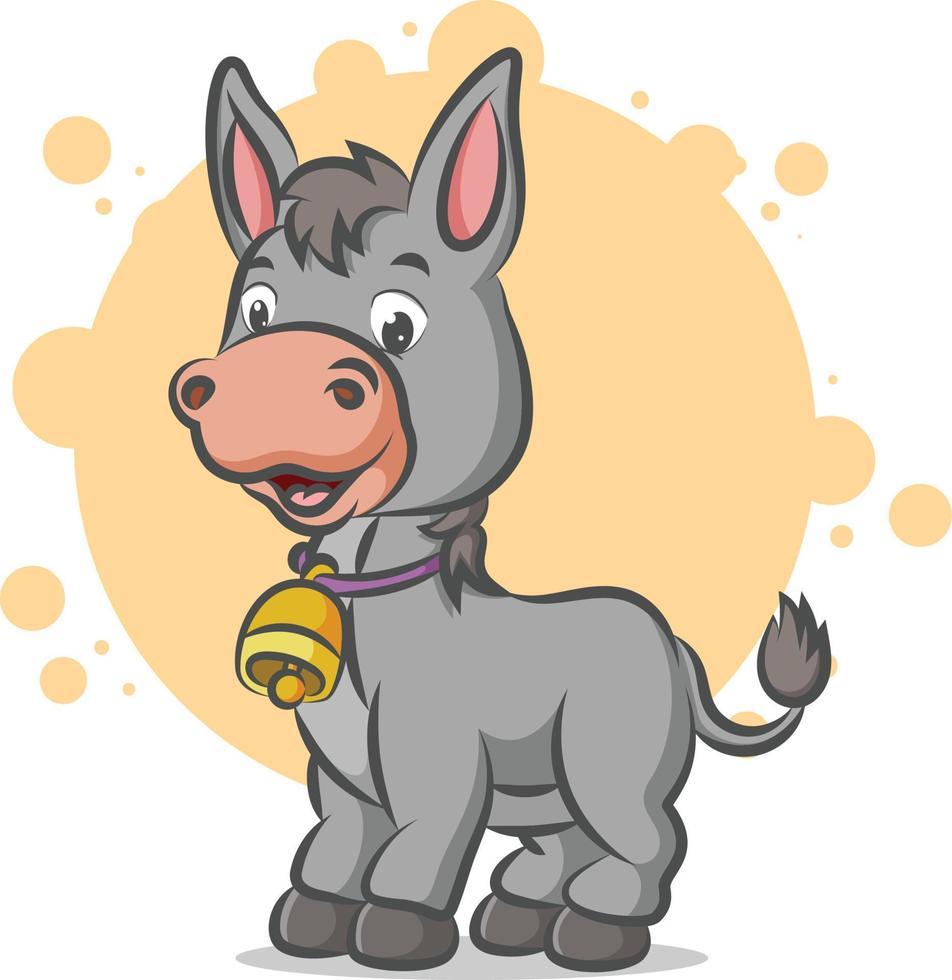 The little donkey is using the bell necklace and smiling with the happy face vector