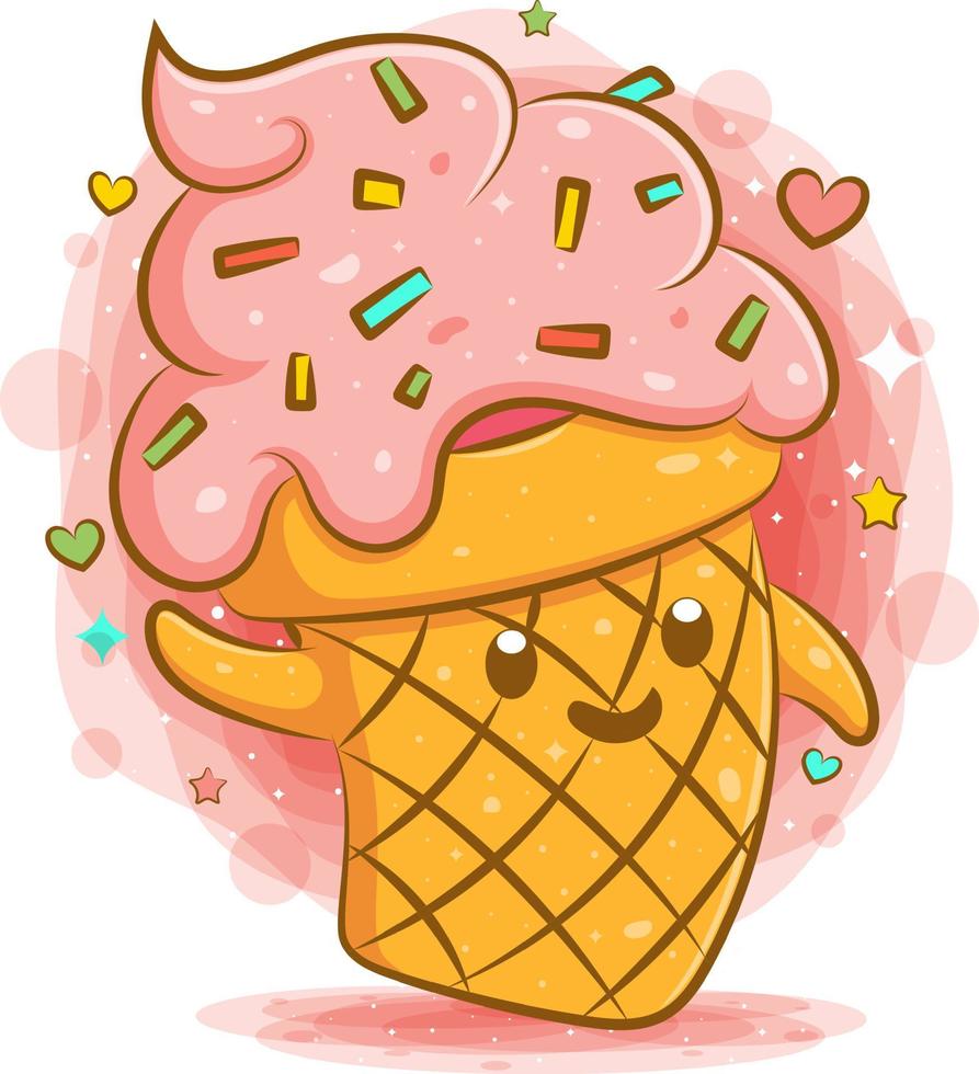 lindo helado kawaii personaje de dibujos animados vector