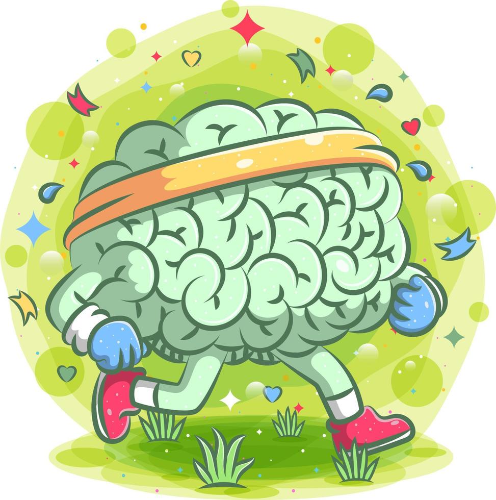 Strong brain cartoon does the workout vector