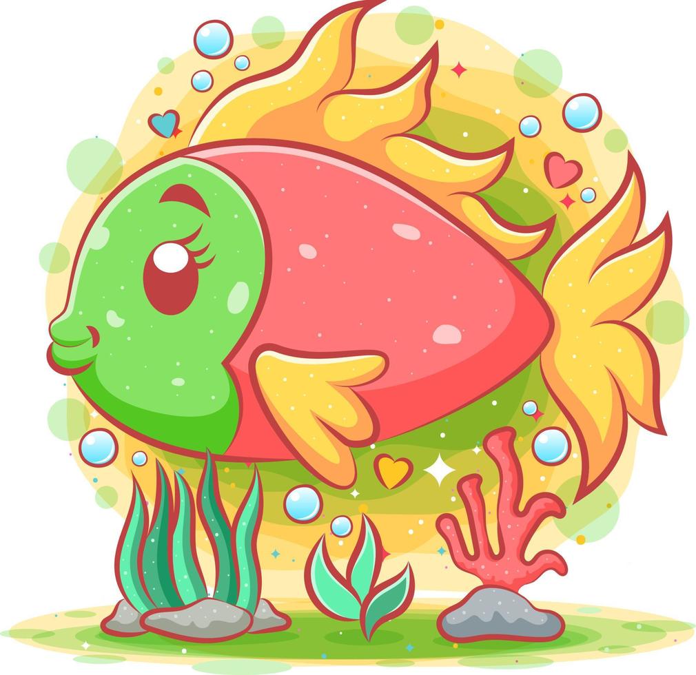 The beautiful red clown fish with the green head vector