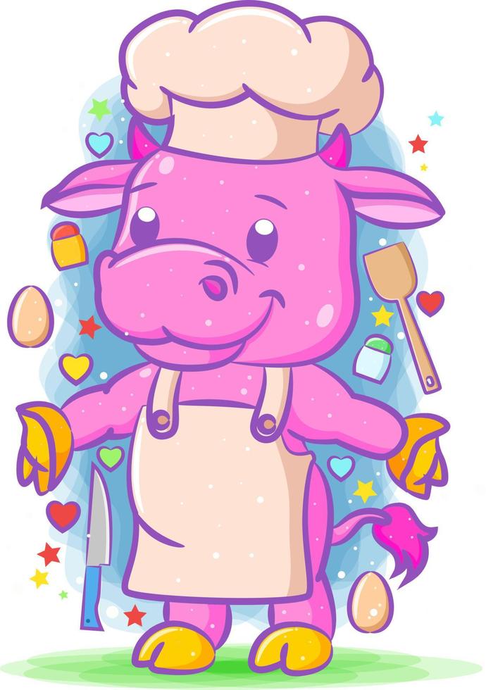 The chef cow standing with the apron vector