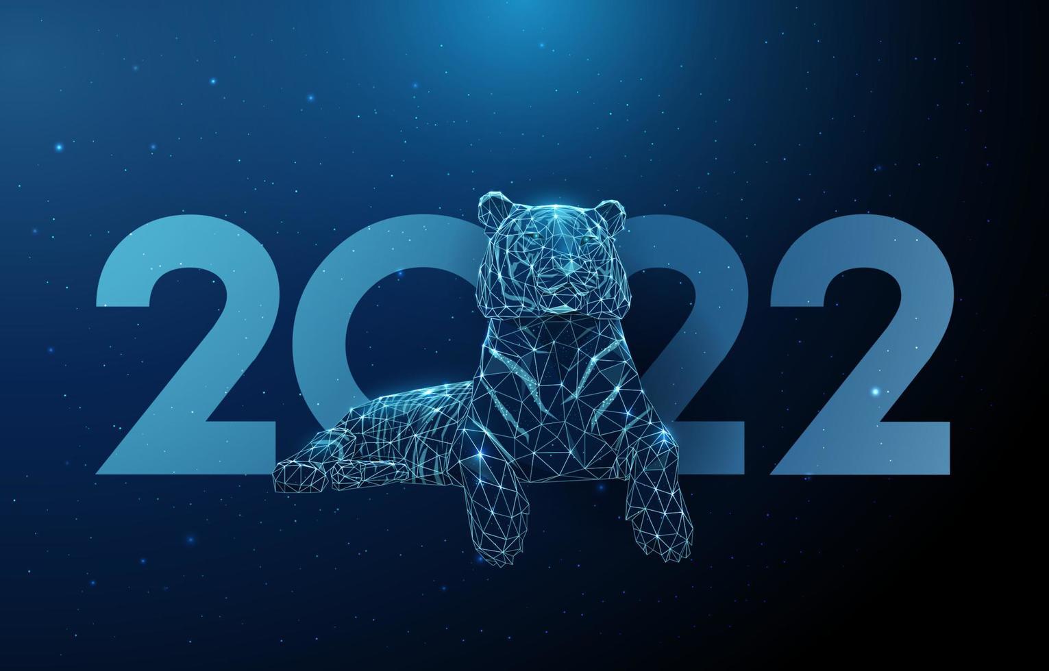 Abstract blue tiger. 2022 new year card vector
