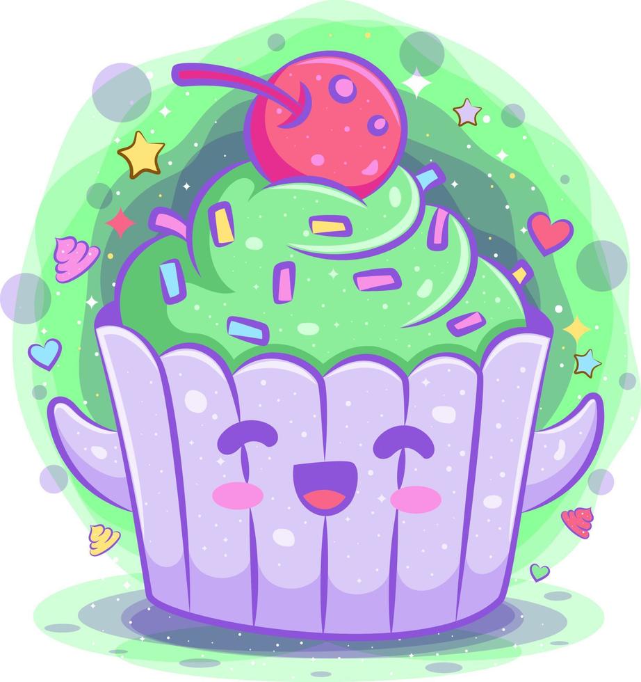 Cupcake kawaii personaje de dibujos animados vector