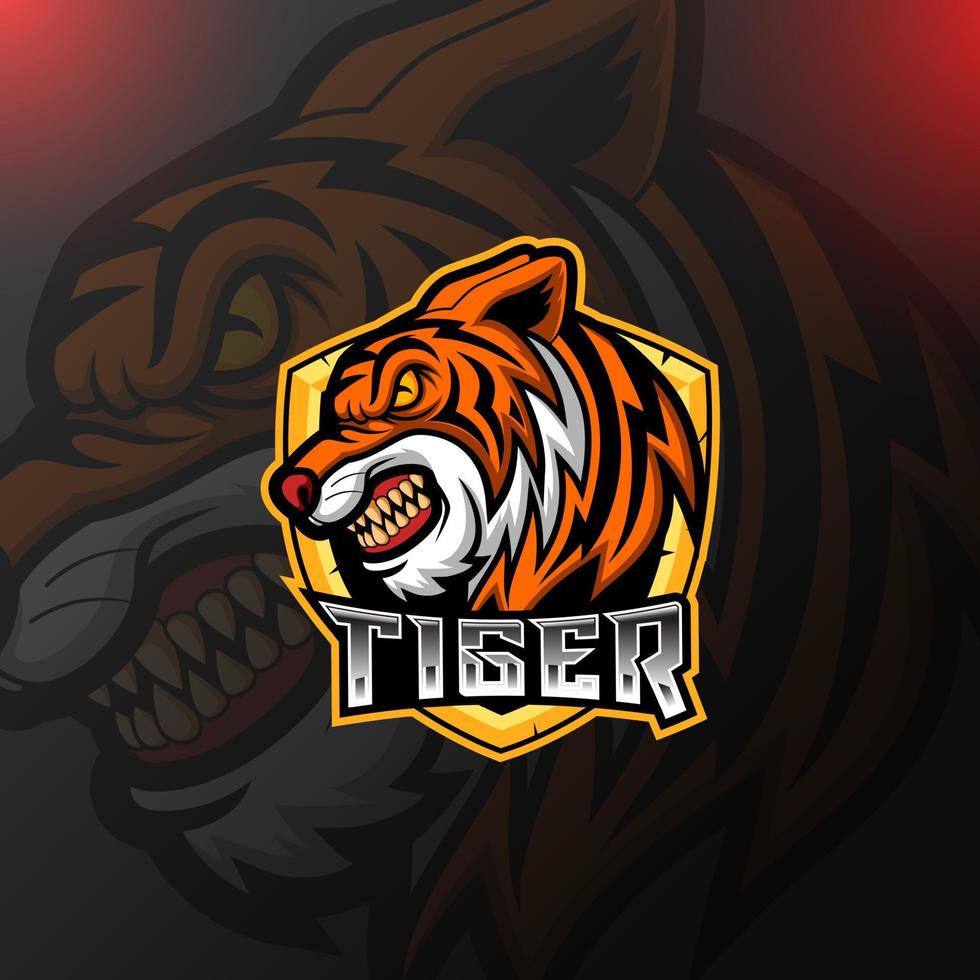 Tiger mascot e sport logo design vector