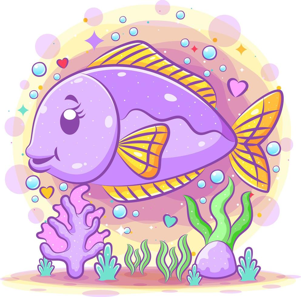 Purple salmon is swimming with the happy face vector