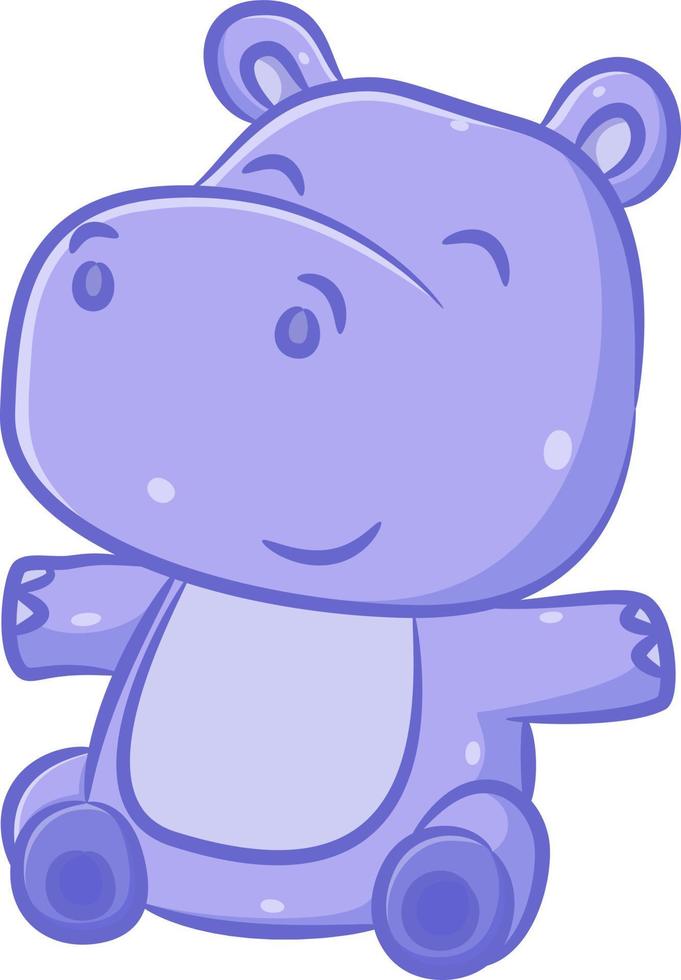el hipopótamo azul con orejas pequeñas está sentado en el suelo con la cara feliz vector