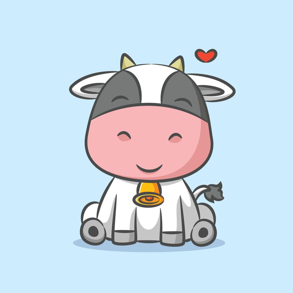 The cow is wearing the bell on her necklace and sitting under the love sign vector