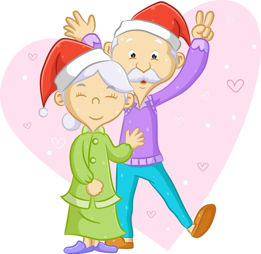 The old couple dancing  and celebrate the Christmas together vector