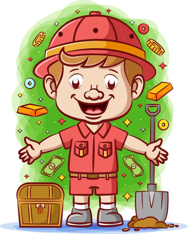 The treasure seeker founding the treasure chest full with money and