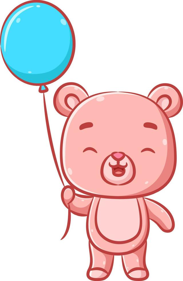 Cute bear design with the big head and happy face is holding the blue balloon vector