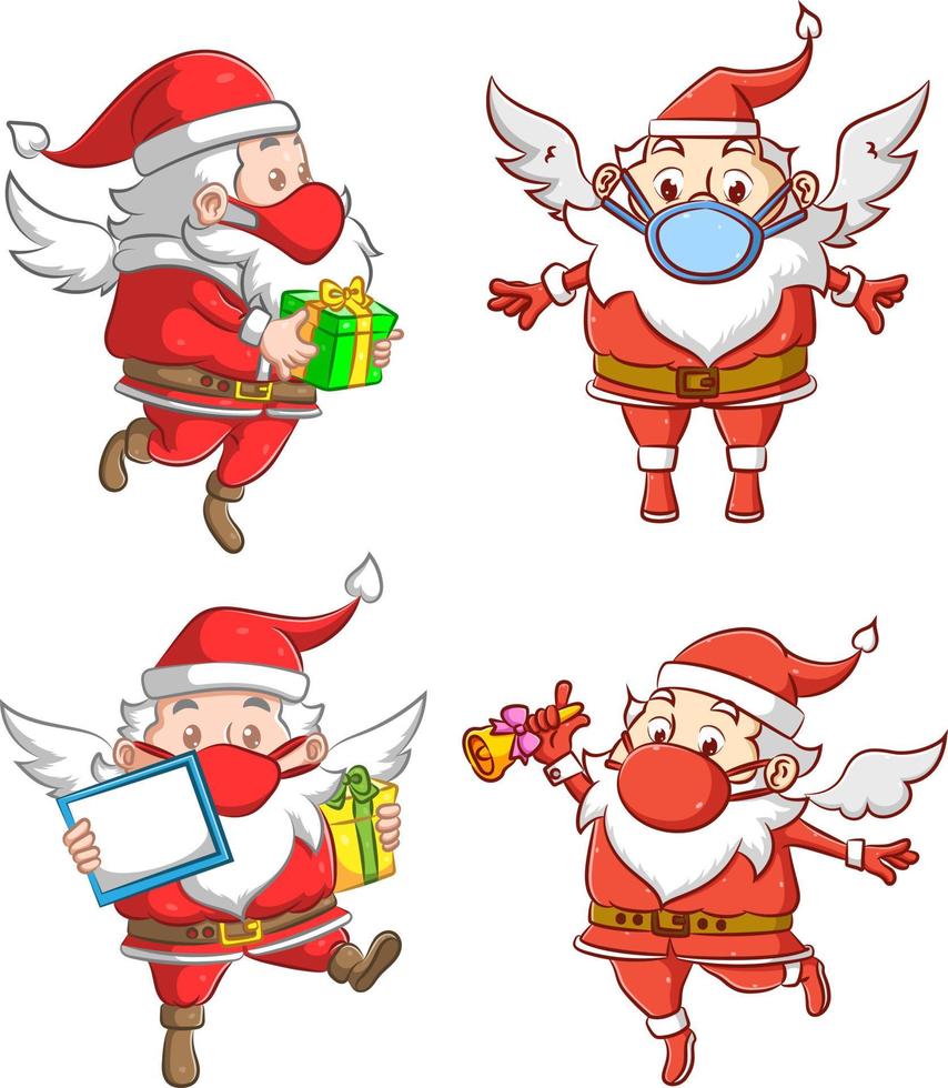 The collection of the Santa clause are holding the attributes for the Christmas gift party vector
