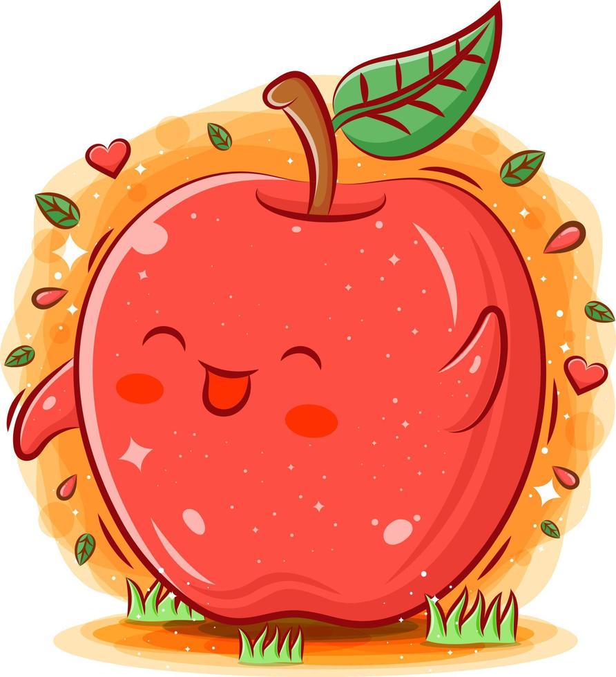 Smiling cute kawaii cartoon of apple character vector