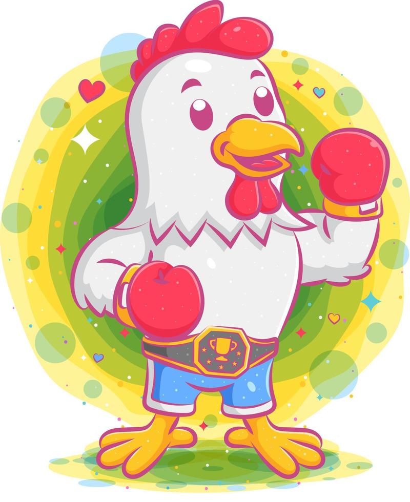 Rooster boxer wearing boxing championship belt vector