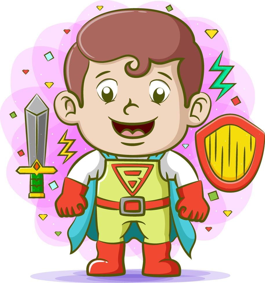 The super father with his best costume and using the red shoes with the sword around him vector