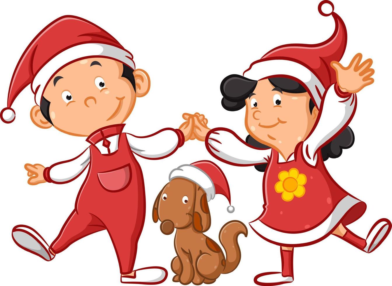 niños navidad y perro vector