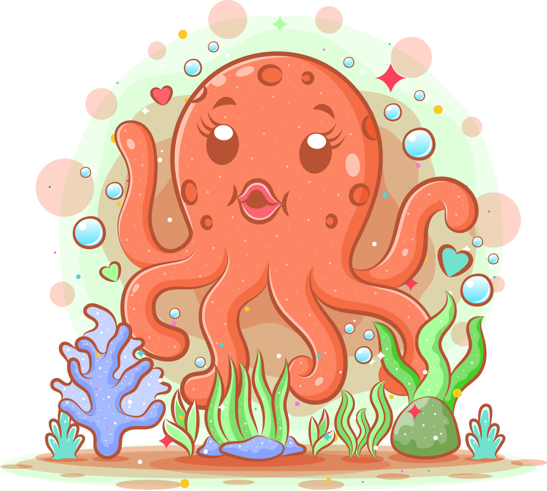 The cartoon of mother big octopus has six legs 4857896 Vector Art at  Vecteezy