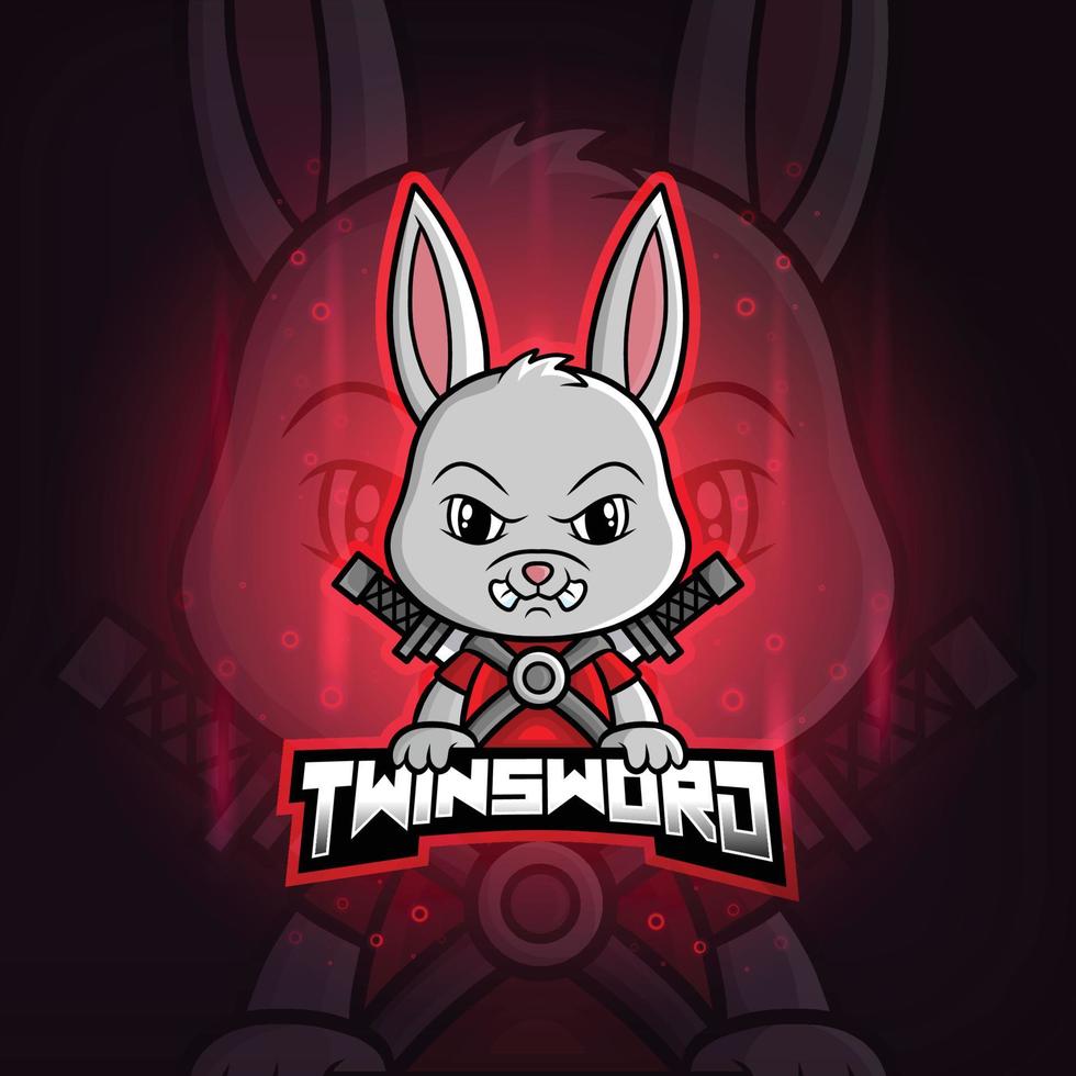 el diseño del logotipo de esport de la mascota del conejo twinsword vector