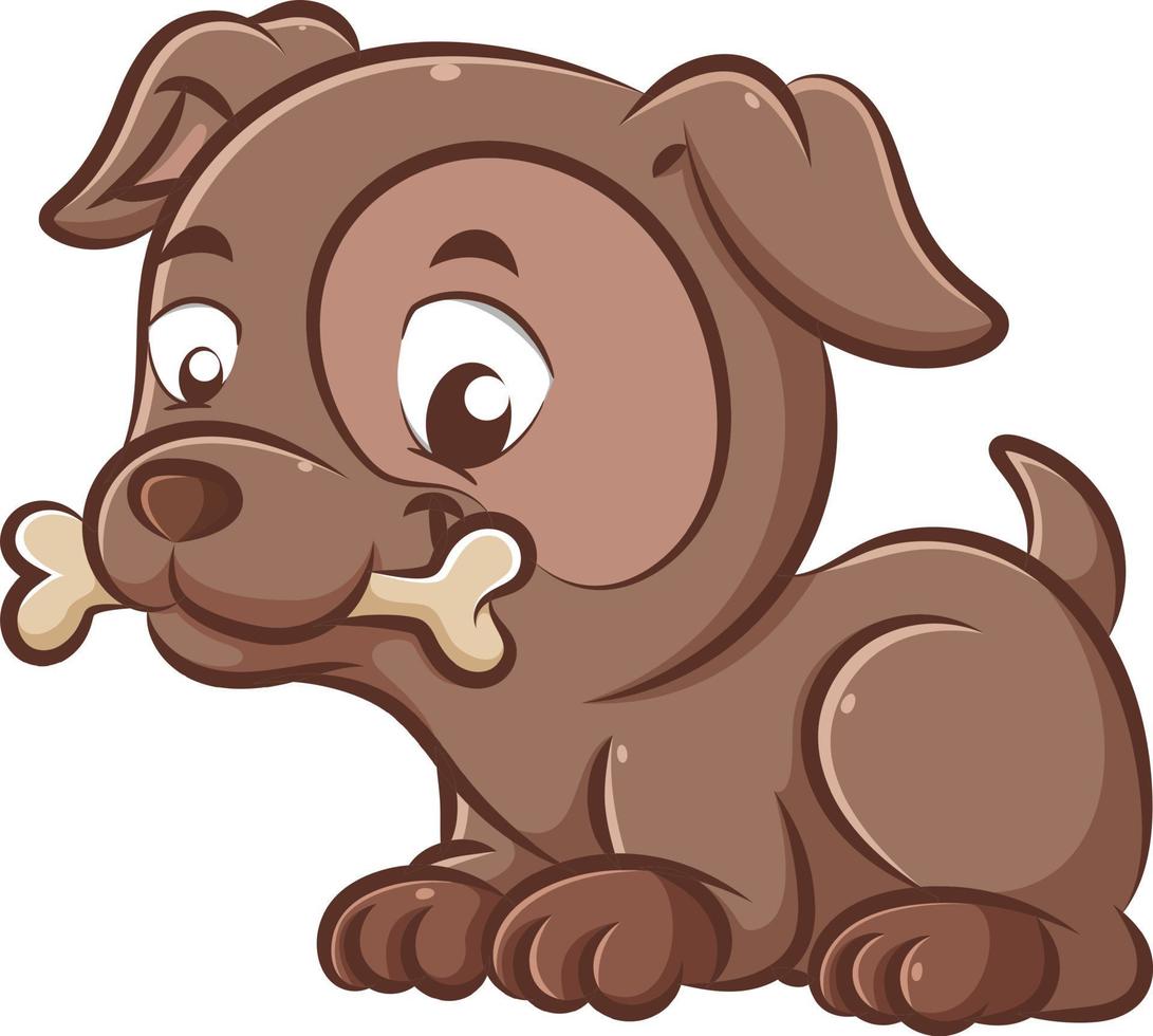 The handsome and cute dark brown dog is sitting and bitting the bones to play together vector