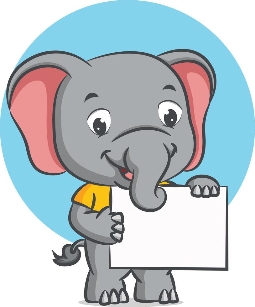 The elephant is holding a blank white board with his hand vector