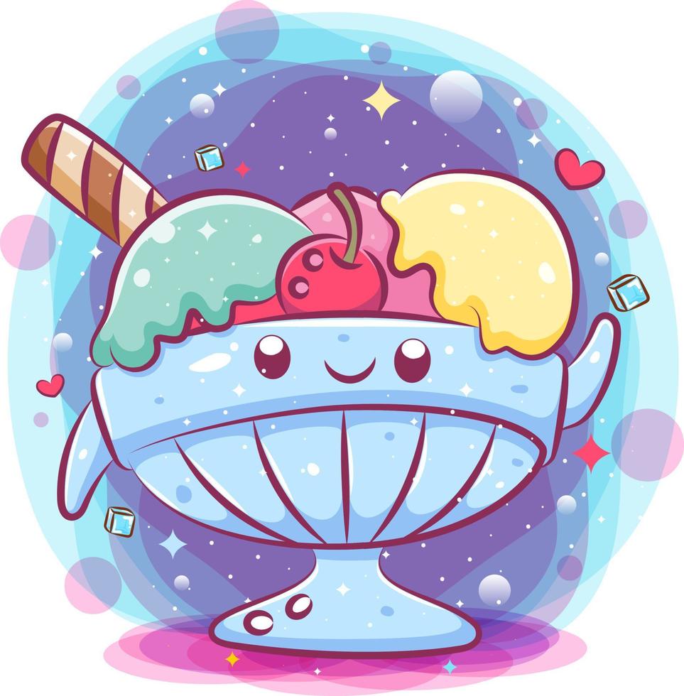 Cute Delicious Ice Cream Balls In Glass Bowl vector