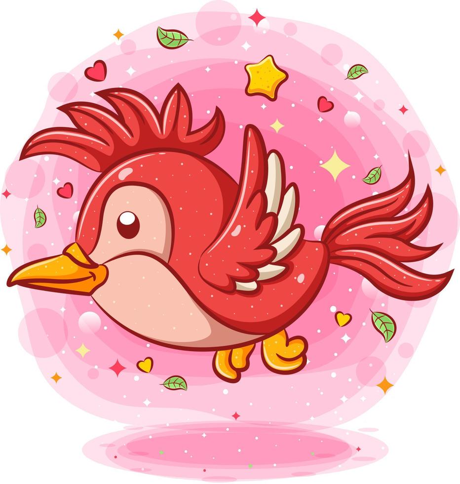 Red bird flying cartoon character vector